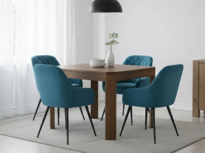 Orchid Solid Wood 4 seater Dining Table with Chair in Teal Aqua